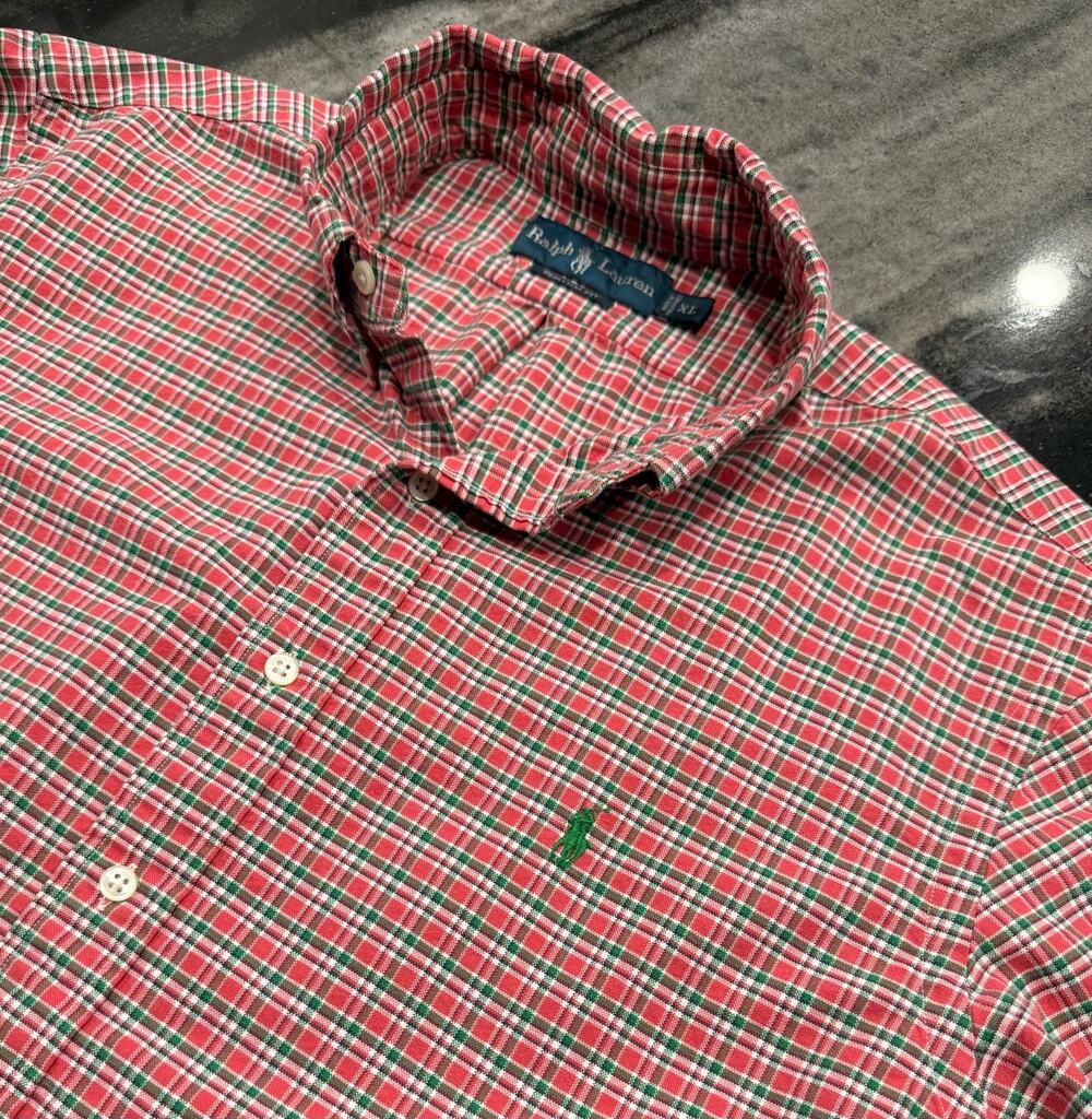 Polo Ralph Lauren Custom Fit XL Red Green Holiday Plaid Button Down Pony Shirt